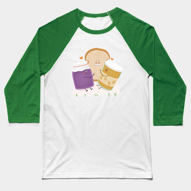 Peanutbutter, Jelly and Toast in Love Baseball T-Shirt by Queenmob